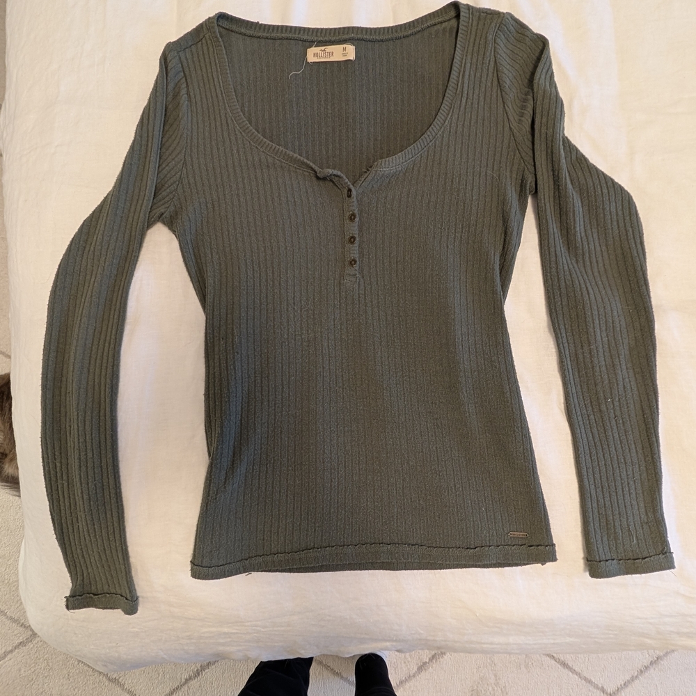 Women's Ribbed Long Sleeve Top - Olive Green